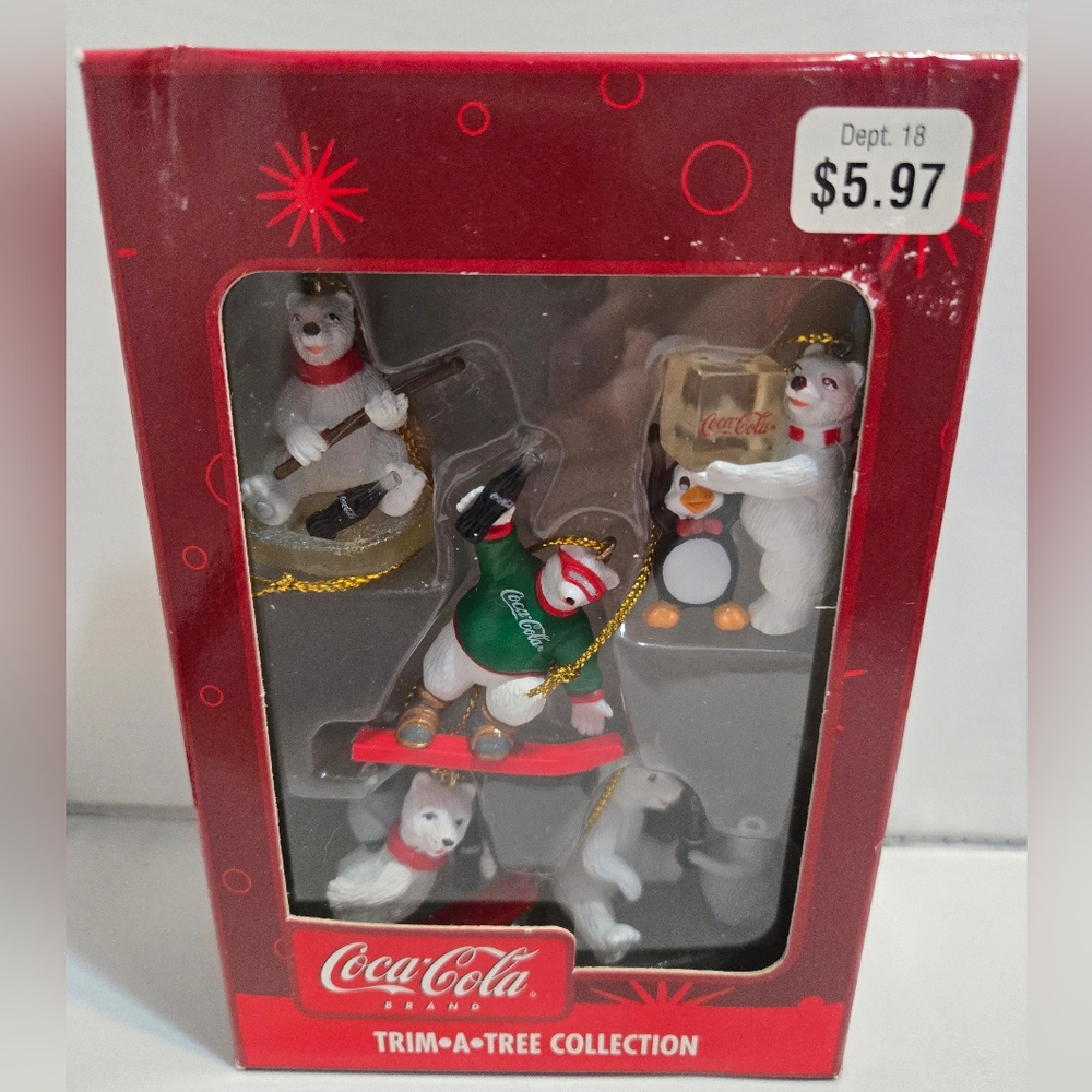 Coca-Cola Trim-A-Tree Collection set of Christmas ornaments.